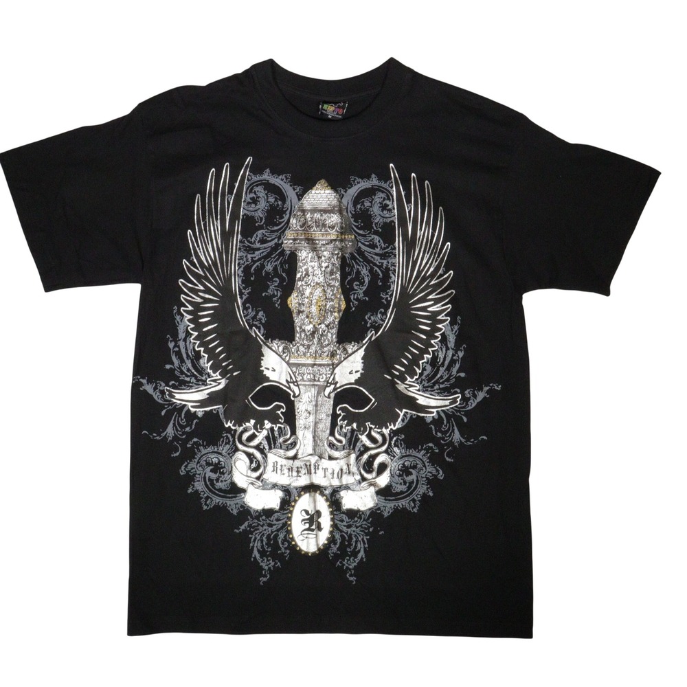 Vintage Y2K T-Shirt Graphic Goth Emo Dagger Eagle Redemption Black Cotton Men M